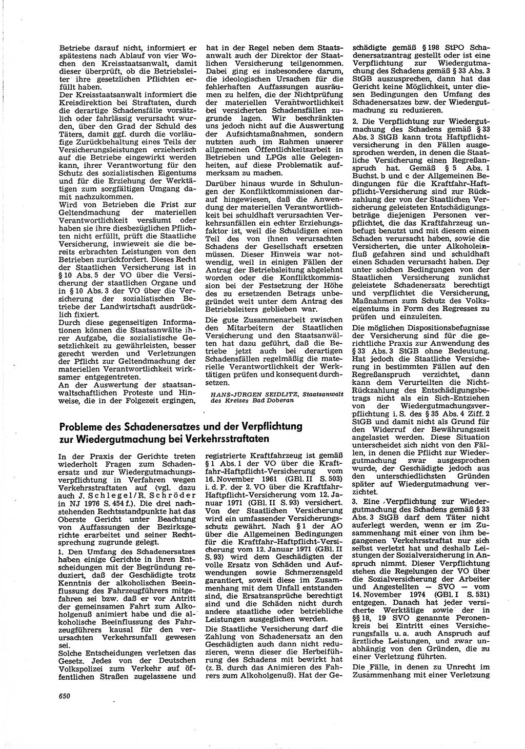 Neue Justiz (NJ), Zeitschrift für Recht und Rechtswissenschaft [Deutsche Demokratische Republik (DDR)], 30. Jahrgang 1976, Seite 650 (NJ DDR 1976, S. 650)