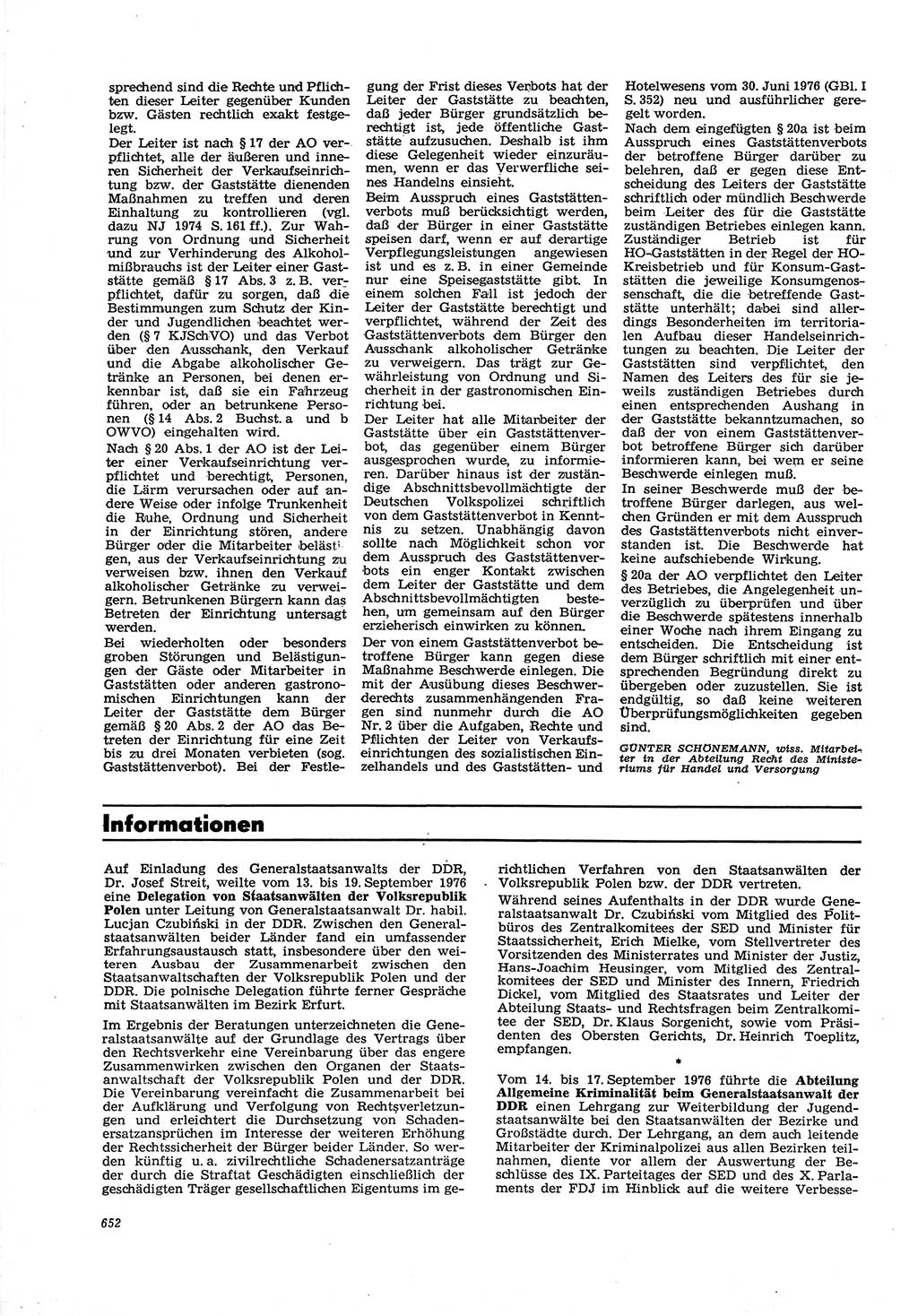 Neue Justiz (NJ), Zeitschrift für Recht und Rechtswissenschaft [Deutsche Demokratische Republik (DDR)], 30. Jahrgang 1976, Seite 652 (NJ DDR 1976, S. 652)