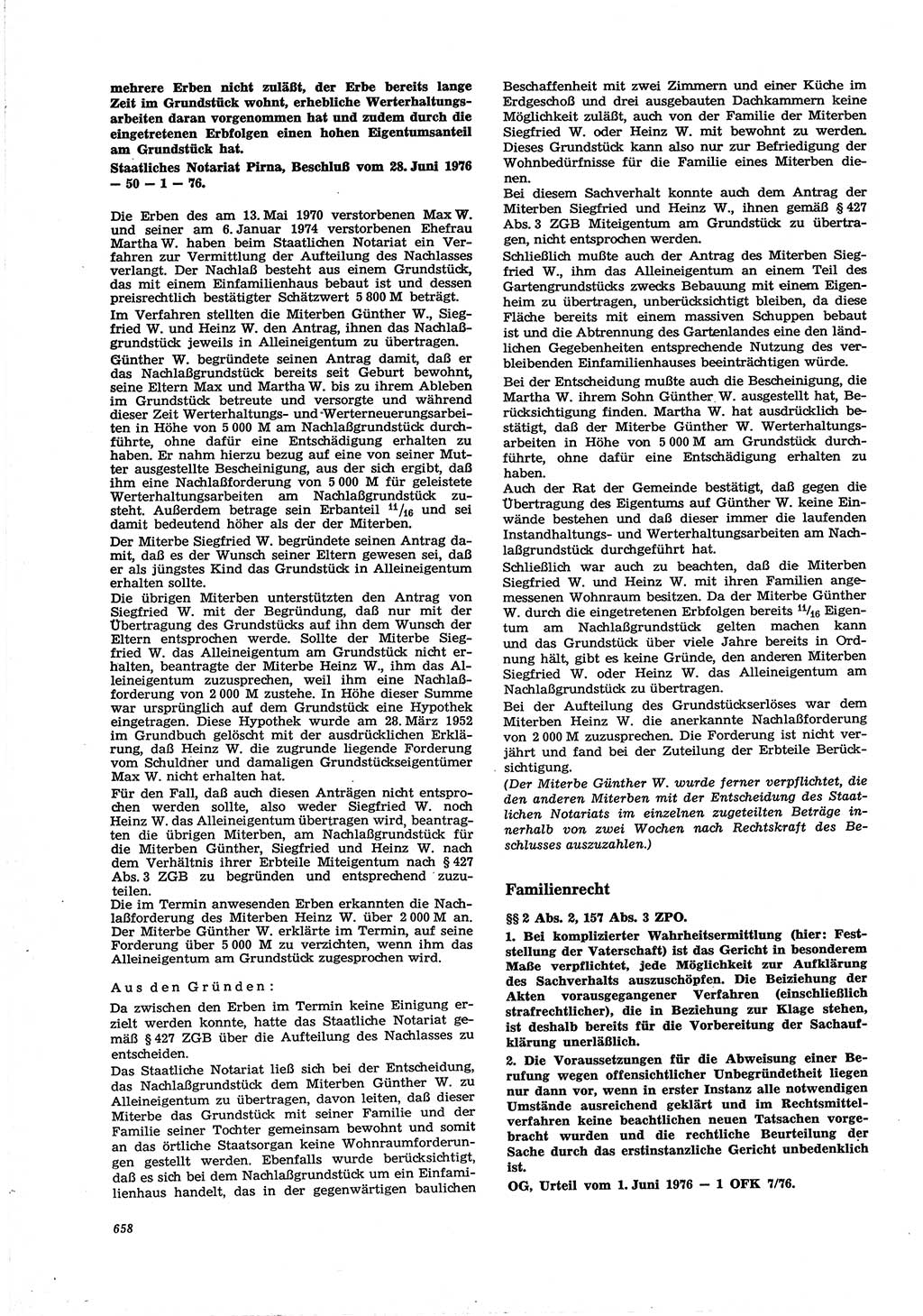 Neue Justiz (NJ), Zeitschrift für Recht und Rechtswissenschaft [Deutsche Demokratische Republik (DDR)], 30. Jahrgang 1976, Seite 658 (NJ DDR 1976, S. 658)