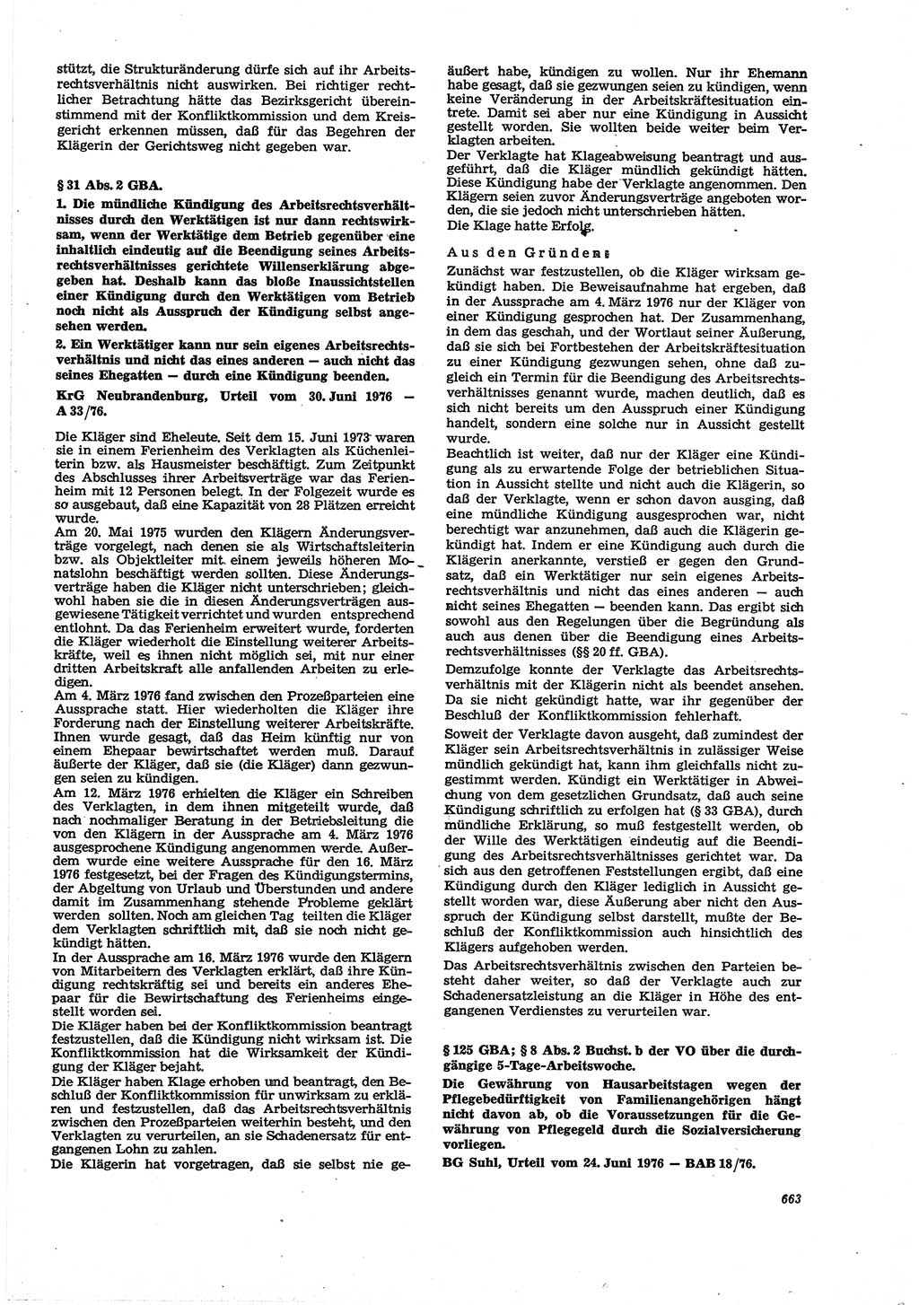 Neue Justiz (NJ), Zeitschrift für Recht und Rechtswissenschaft [Deutsche Demokratische Republik (DDR)], 30. Jahrgang 1976, Seite 663 (NJ DDR 1976, S. 663)