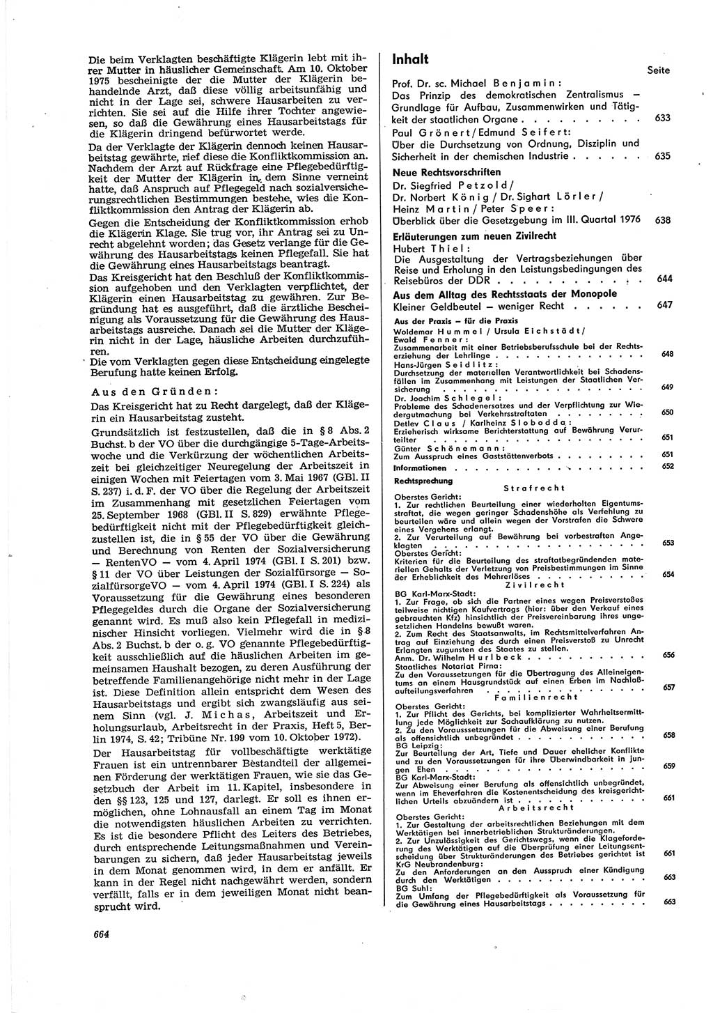 Neue Justiz (NJ), Zeitschrift für Recht und Rechtswissenschaft [Deutsche Demokratische Republik (DDR)], 30. Jahrgang 1976, Seite 664 (NJ DDR 1976, S. 664)