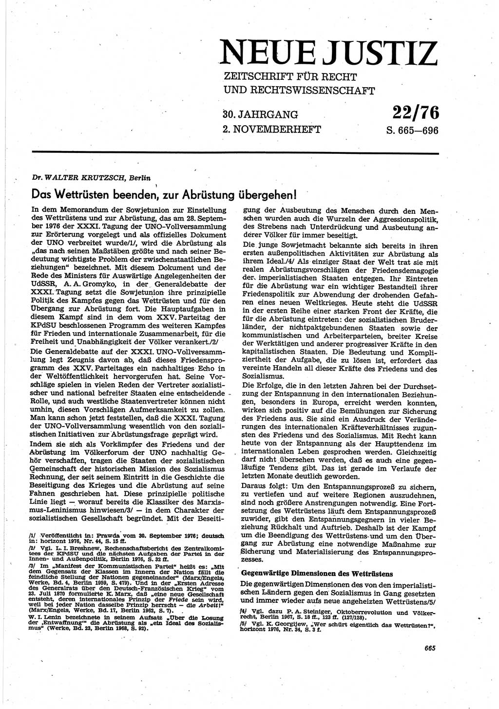 Neue Justiz (NJ), Zeitschrift für Recht und Rechtswissenschaft [Deutsche Demokratische Republik (DDR)], 30. Jahrgang 1976, Seite 665 (NJ DDR 1976, S. 665)
