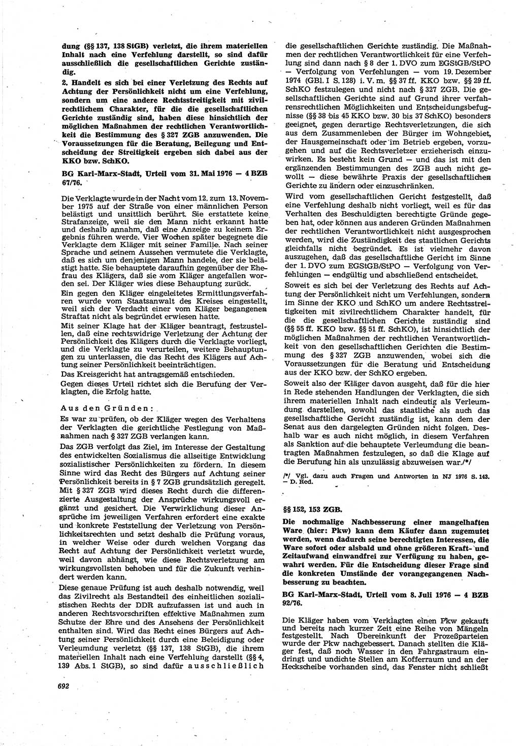 Neue Justiz (NJ), Zeitschrift für Recht und Rechtswissenschaft [Deutsche Demokratische Republik (DDR)], 30. Jahrgang 1976, Seite 692 (NJ DDR 1976, S. 692)