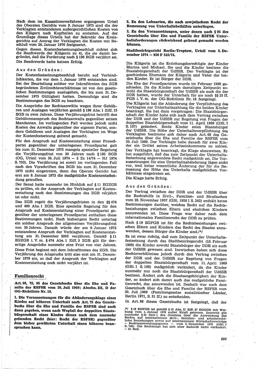 Neue Justiz (NJ), Zeitschrift für Recht und Rechtswissenschaft [Deutsche Demokratische Republik (DDR)], 30. Jahrgang 1976, Seite 695 (NJ DDR 1976, S. 695)