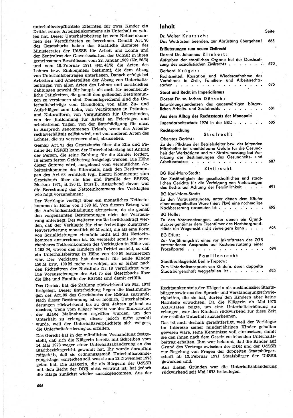 Neue Justiz (NJ), Zeitschrift für Recht und Rechtswissenschaft [Deutsche Demokratische Republik (DDR)], 30. Jahrgang 1976, Seite 696 (NJ DDR 1976, S. 696)