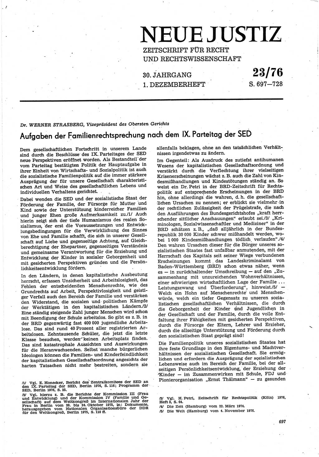 Neue Justiz (NJ), Zeitschrift für Recht und Rechtswissenschaft [Deutsche Demokratische Republik (DDR)], 30. Jahrgang 1976, Seite 697 (NJ DDR 1976, S. 697)