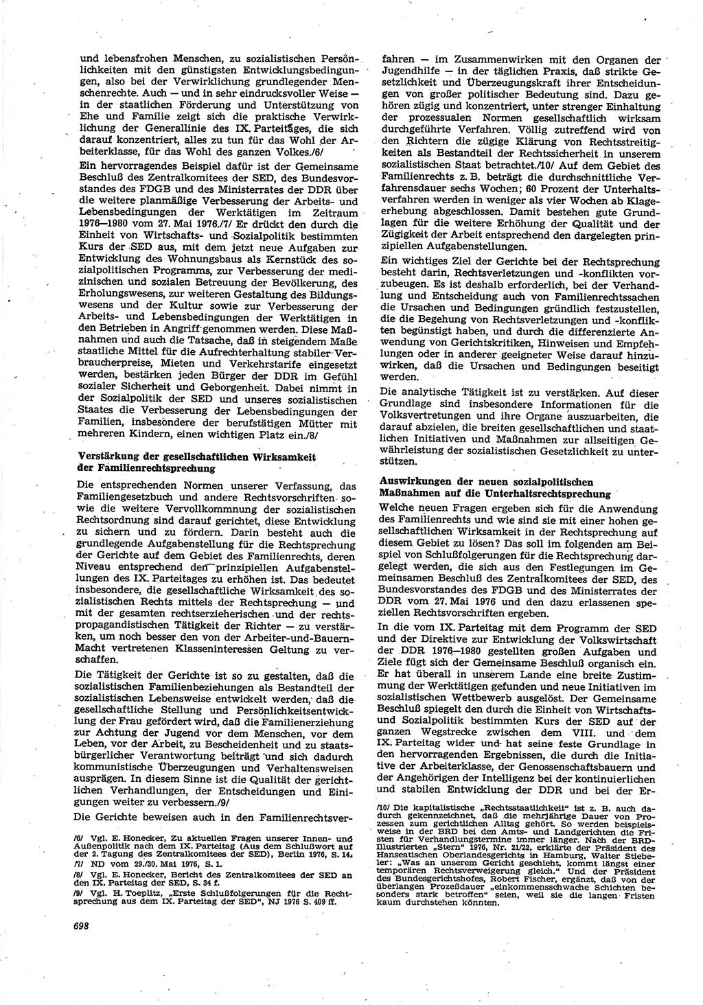 Neue Justiz (NJ), Zeitschrift für Recht und Rechtswissenschaft [Deutsche Demokratische Republik (DDR)], 30. Jahrgang 1976, Seite 698 (NJ DDR 1976, S. 698)