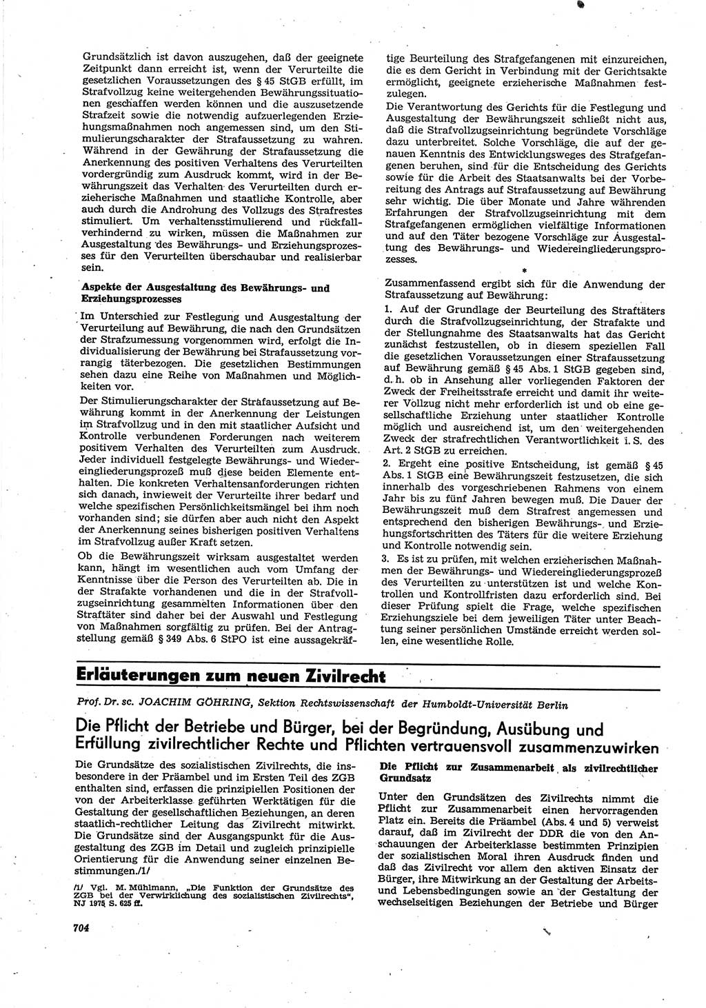 Neue Justiz (NJ), Zeitschrift für Recht und Rechtswissenschaft [Deutsche Demokratische Republik (DDR)], 30. Jahrgang 1976, Seite 704 (NJ DDR 1976, S. 704)