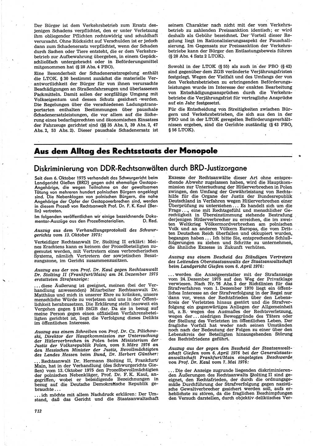 Neue Justiz (NJ), Zeitschrift für Recht und Rechtswissenschaft [Deutsche Demokratische Republik (DDR)], 30. Jahrgang 1976, Seite 712 (NJ DDR 1976, S. 712)