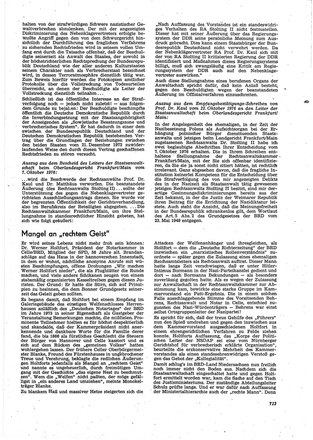 Neue Justiz (NJ), Zeitschrift für Recht und Rechtswissenschaft [Deutsche Demokratische Republik (DDR)], 30. Jahrgang 1976, Seite 713 (NJ DDR 1976, S. 713)