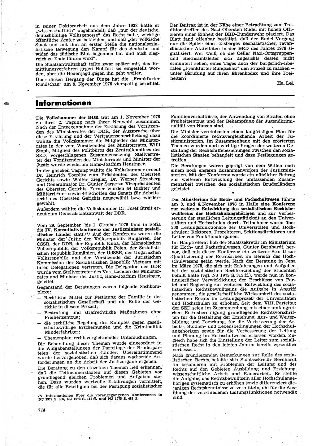 Neue Justiz (NJ), Zeitschrift für Recht und Rechtswissenschaft [Deutsche Demokratische Republik (DDR)], 30. Jahrgang 1976, Seite 714 (NJ DDR 1976, S. 714)