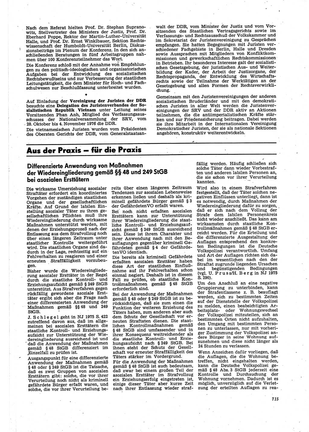Neue Justiz (NJ), Zeitschrift für Recht und Rechtswissenschaft [Deutsche Demokratische Republik (DDR)], 30. Jahrgang 1976, Seite 715 (NJ DDR 1976, S. 715)