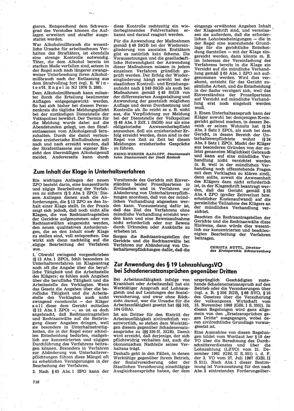 Neue Justiz (NJ), Zeitschrift für Recht und Rechtswissenschaft [Deutsche Demokratische Republik (DDR)], 30. Jahrgang 1976, Seite 716 (NJ DDR 1976, S. 716)