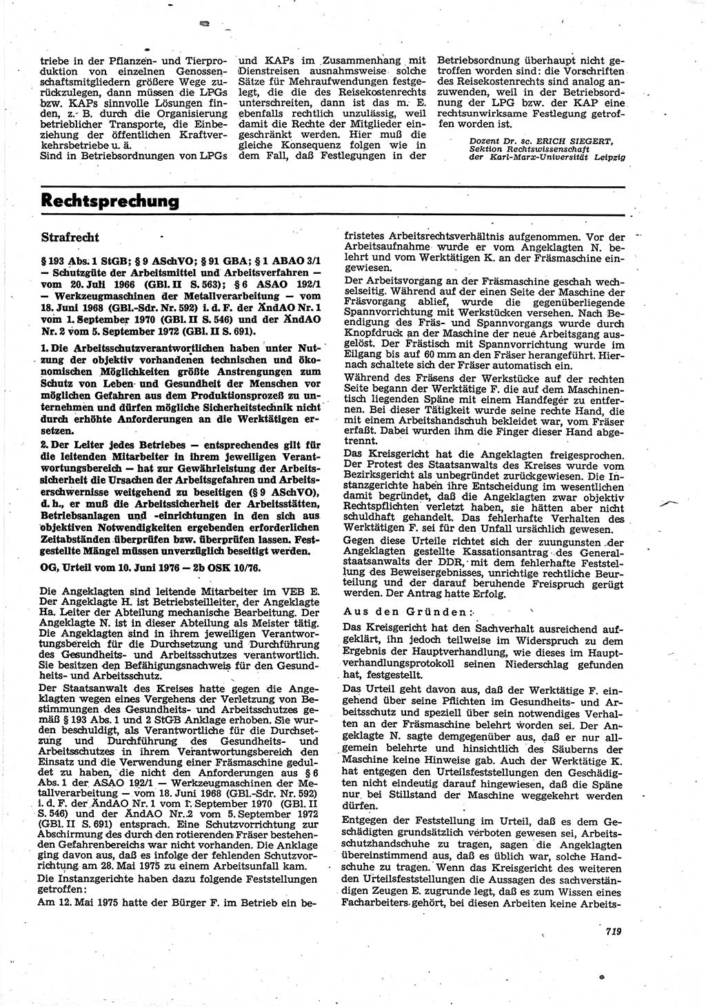 Neue Justiz (NJ), Zeitschrift für Recht und Rechtswissenschaft [Deutsche Demokratische Republik (DDR)], 30. Jahrgang 1976, Seite 719 (NJ DDR 1976, S. 719)