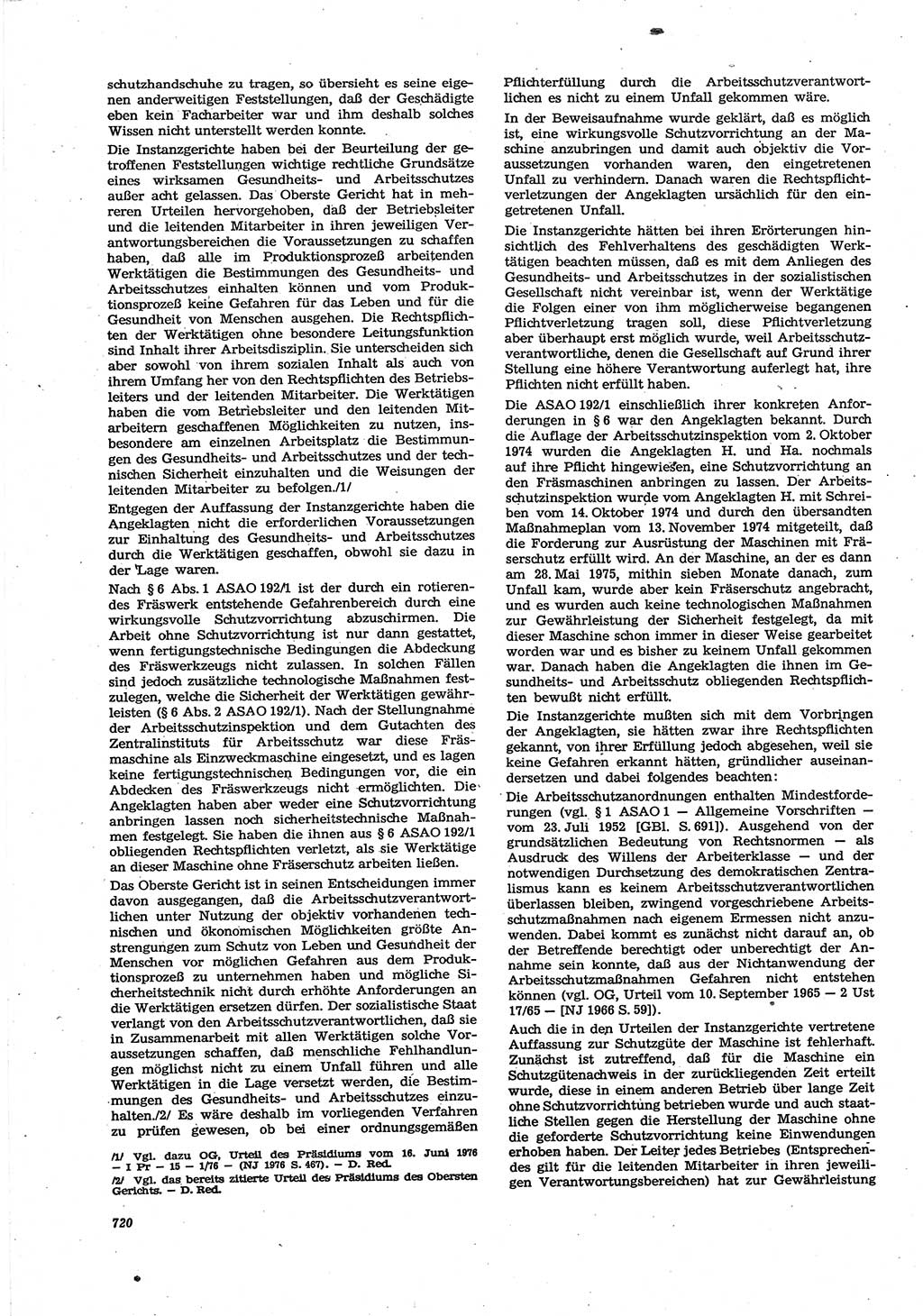 Neue Justiz (NJ), Zeitschrift für Recht und Rechtswissenschaft [Deutsche Demokratische Republik (DDR)], 30. Jahrgang 1976, Seite 720 (NJ DDR 1976, S. 720)