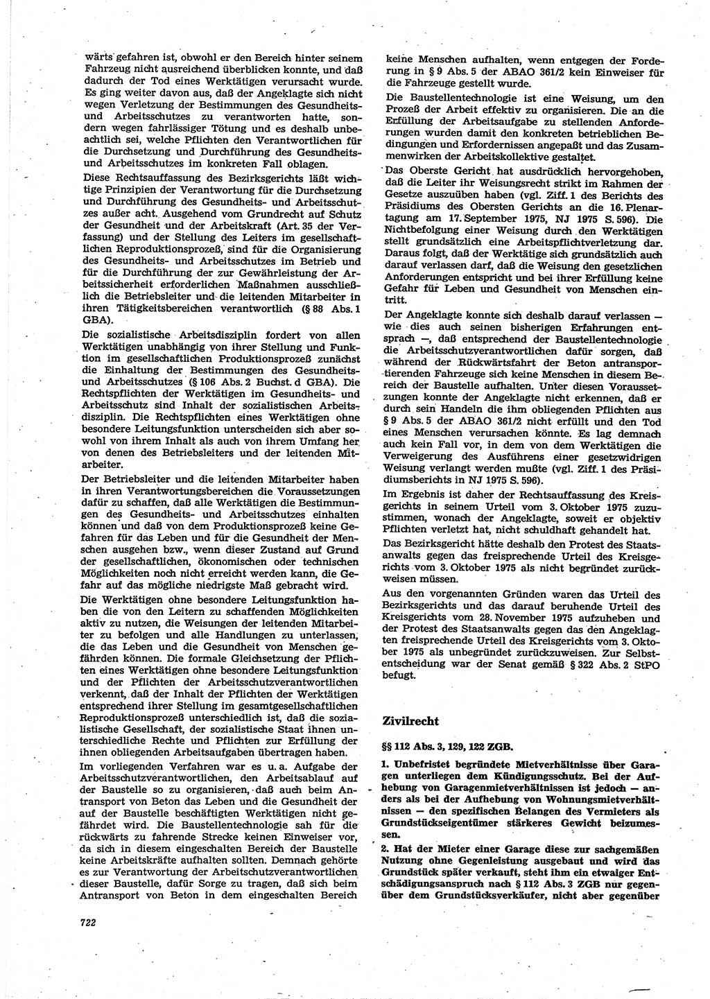 Neue Justiz (NJ), Zeitschrift für Recht und Rechtswissenschaft [Deutsche Demokratische Republik (DDR)], 30. Jahrgang 1976, Seite 722 (NJ DDR 1976, S. 722)