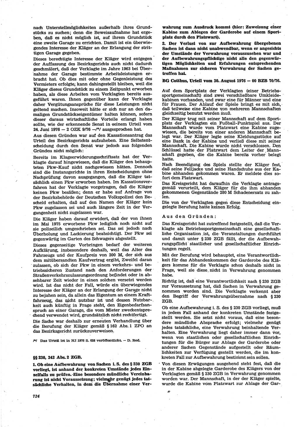 Neue Justiz (NJ), Zeitschrift für Recht und Rechtswissenschaft [Deutsche Demokratische Republik (DDR)], 30. Jahrgang 1976, Seite 724 (NJ DDR 1976, S. 724)