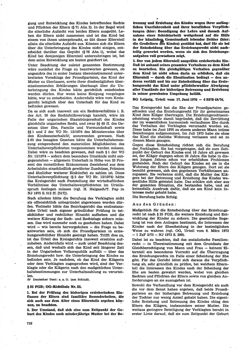 Neue Justiz (NJ), Zeitschrift für Recht und Rechtswissenschaft [Deutsche Demokratische Republik (DDR)], 30. Jahrgang 1976, Seite 726 (NJ DDR 1976, S. 726)