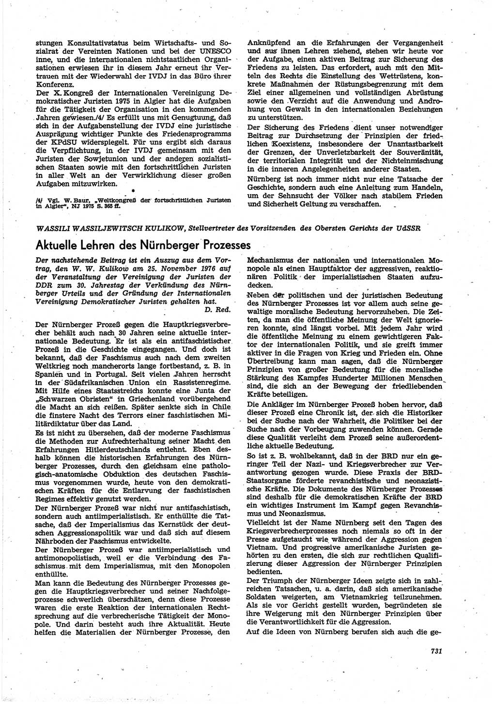 Neue Justiz (NJ), Zeitschrift für Recht und Rechtswissenschaft [Deutsche Demokratische Republik (DDR)], 30. Jahrgang 1976, Seite 731 (NJ DDR 1976, S. 731)