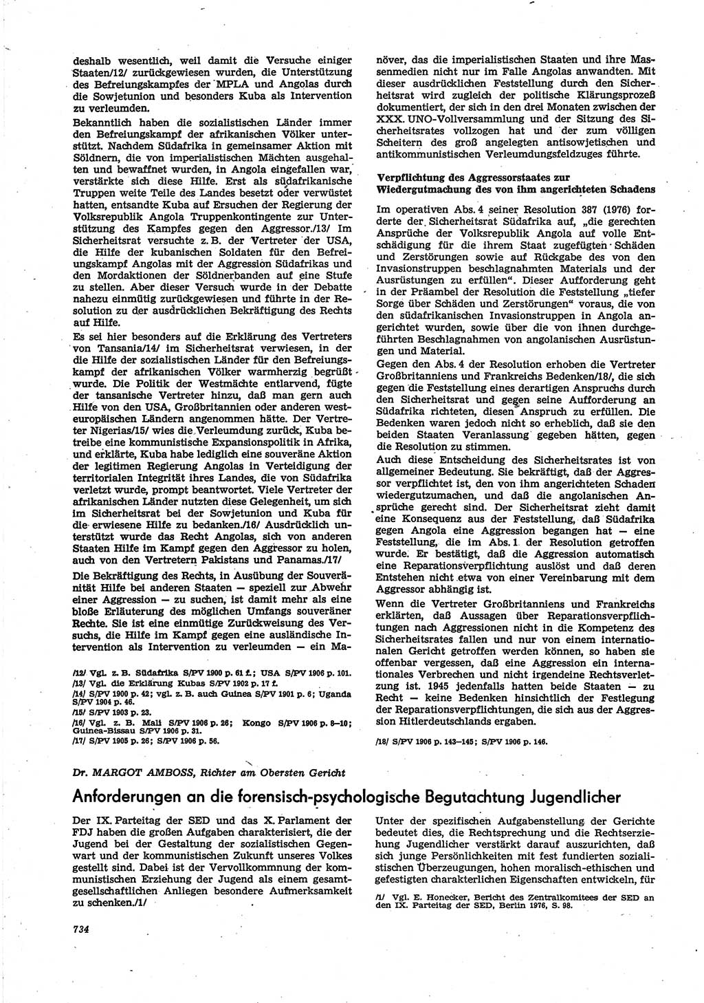 Neue Justiz (NJ), Zeitschrift für Recht und Rechtswissenschaft [Deutsche Demokratische Republik (DDR)], 30. Jahrgang 1976, Seite 734 (NJ DDR 1976, S. 734)