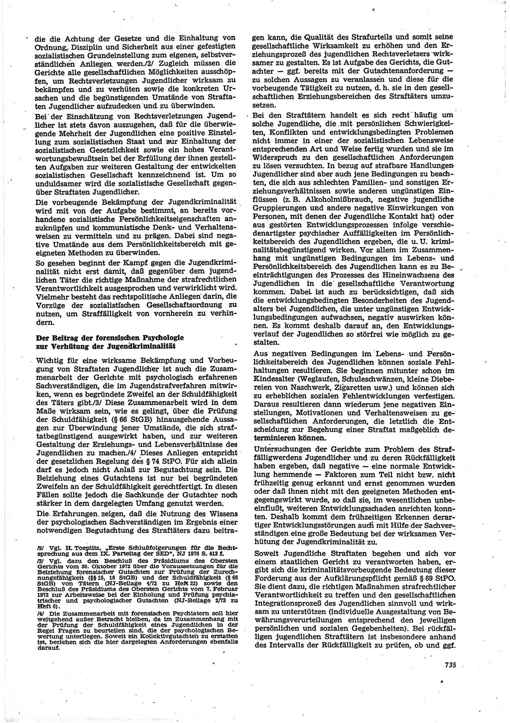 Neue Justiz (NJ), Zeitschrift für Recht und Rechtswissenschaft [Deutsche Demokratische Republik (DDR)], 30. Jahrgang 1976, Seite 735 (NJ DDR 1976, S. 735)