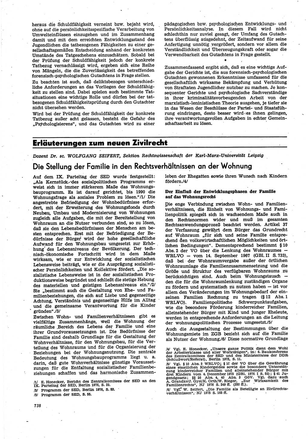 Neue Justiz (NJ), Zeitschrift für Recht und Rechtswissenschaft [Deutsche Demokratische Republik (DDR)], 30. Jahrgang 1976, Seite 738 (NJ DDR 1976, S. 738)