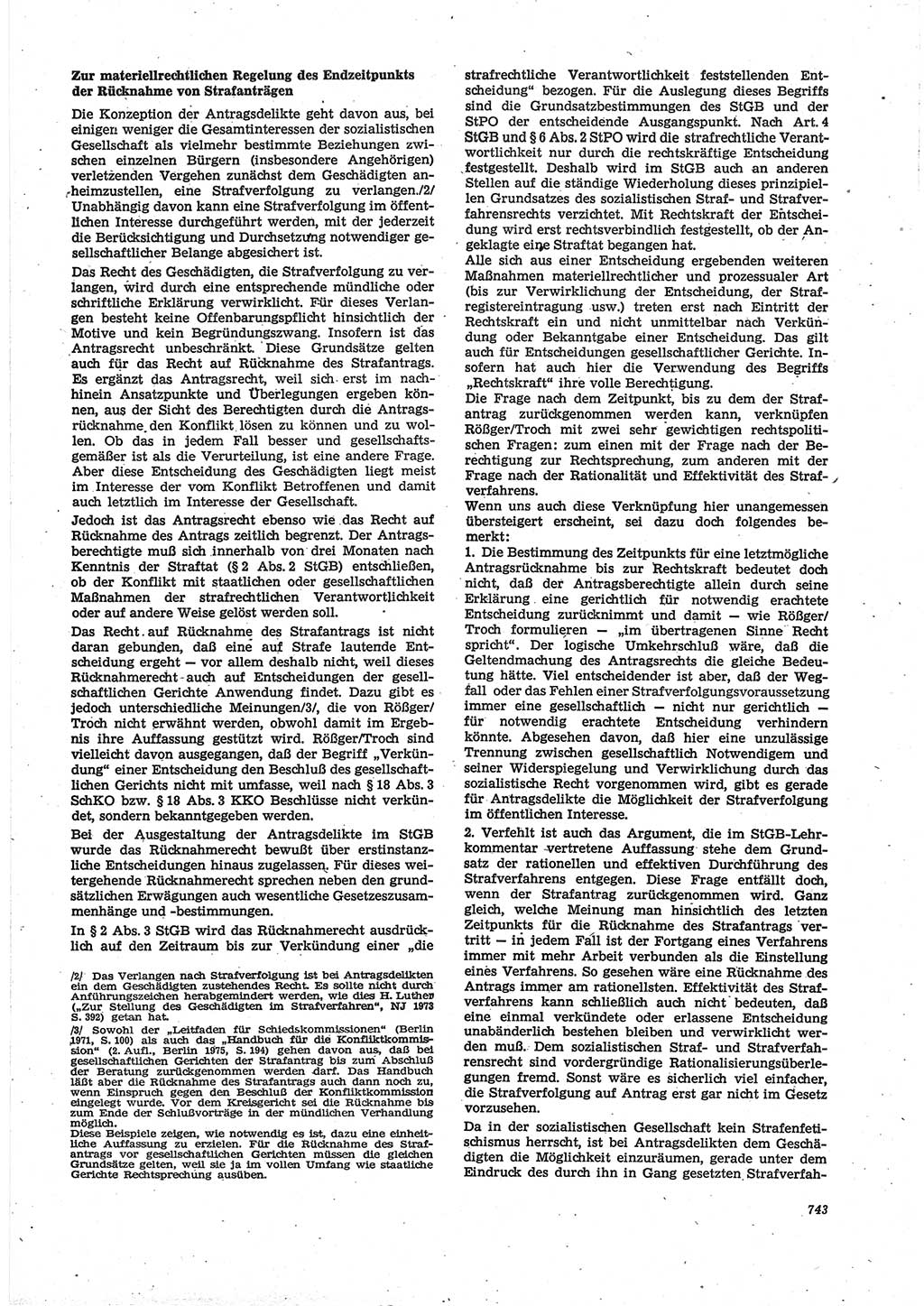 Neue Justiz (NJ), Zeitschrift für Recht und Rechtswissenschaft [Deutsche Demokratische Republik (DDR)], 30. Jahrgang 1976, Seite 743 (NJ DDR 1976, S. 743)