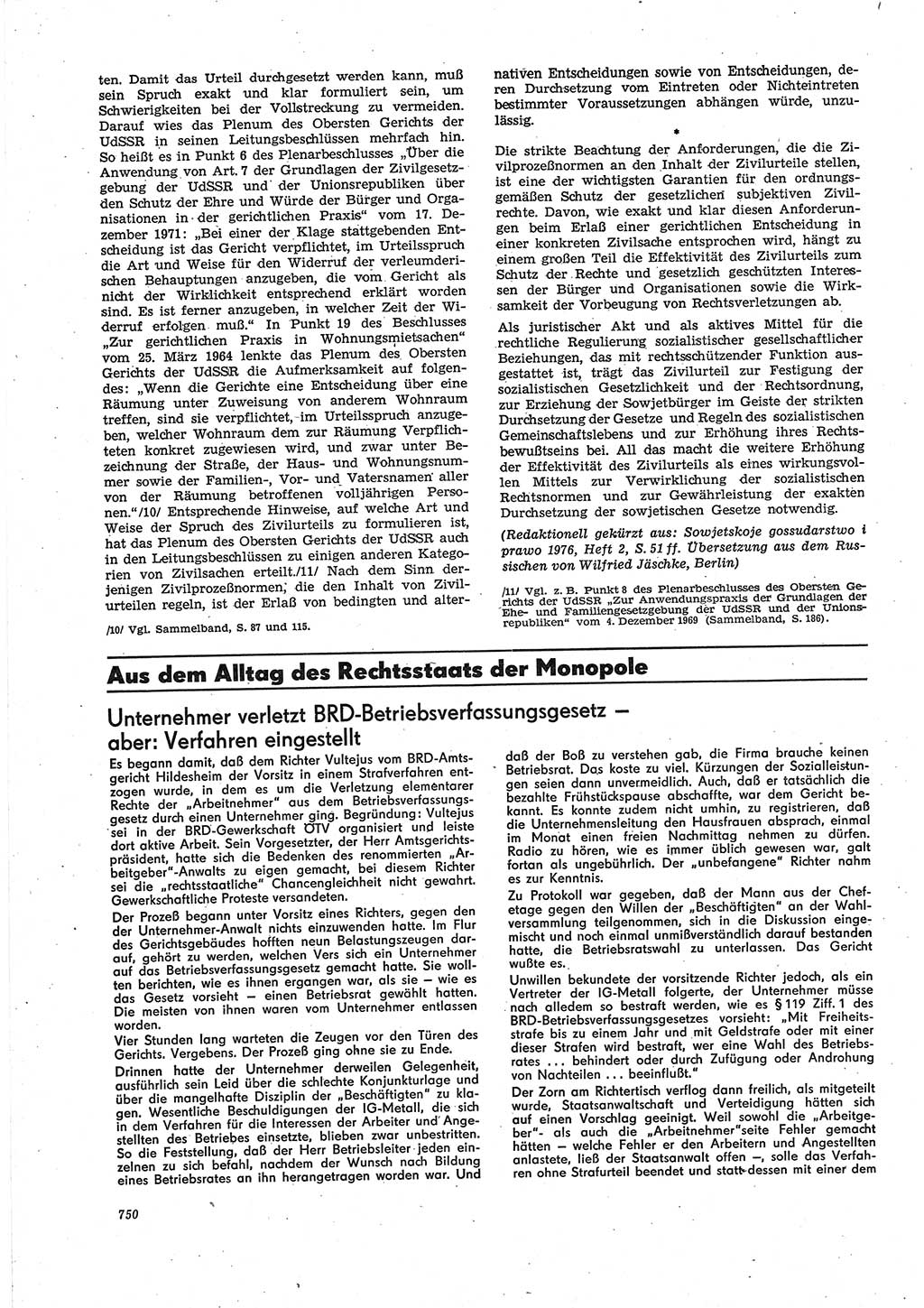 Neue Justiz (NJ), Zeitschrift für Recht und Rechtswissenschaft [Deutsche Demokratische Republik (DDR)], 30. Jahrgang 1976, Seite 750 (NJ DDR 1976, S. 750)