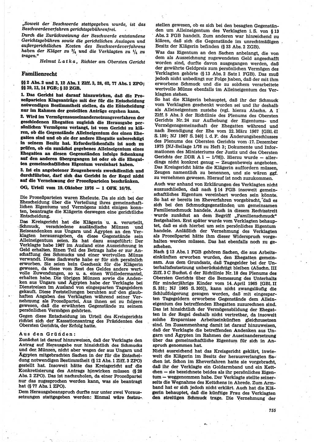 Neue Justiz (NJ), Zeitschrift für Recht und Rechtswissenschaft [Deutsche Demokratische Republik (DDR)], 30. Jahrgang 1976, Seite 755 (NJ DDR 1976, S. 755)