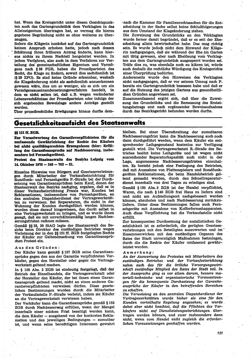 Neue Justiz (NJ), Zeitschrift für Recht und Rechtswissenschaft [Deutsche Demokratische Republik (DDR)], 30. Jahrgang 1976, Seite 757 (NJ DDR 1976, S. 757)