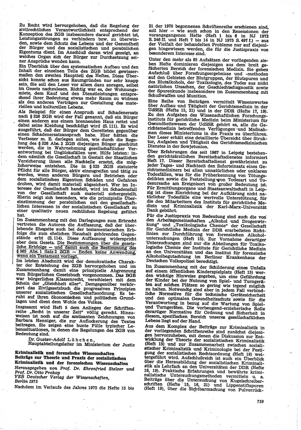 Neue Justiz (NJ), Zeitschrift für Recht und Rechtswissenschaft [Deutsche Demokratische Republik (DDR)], 30. Jahrgang 1976, Seite 759 (NJ DDR 1976, S. 759)