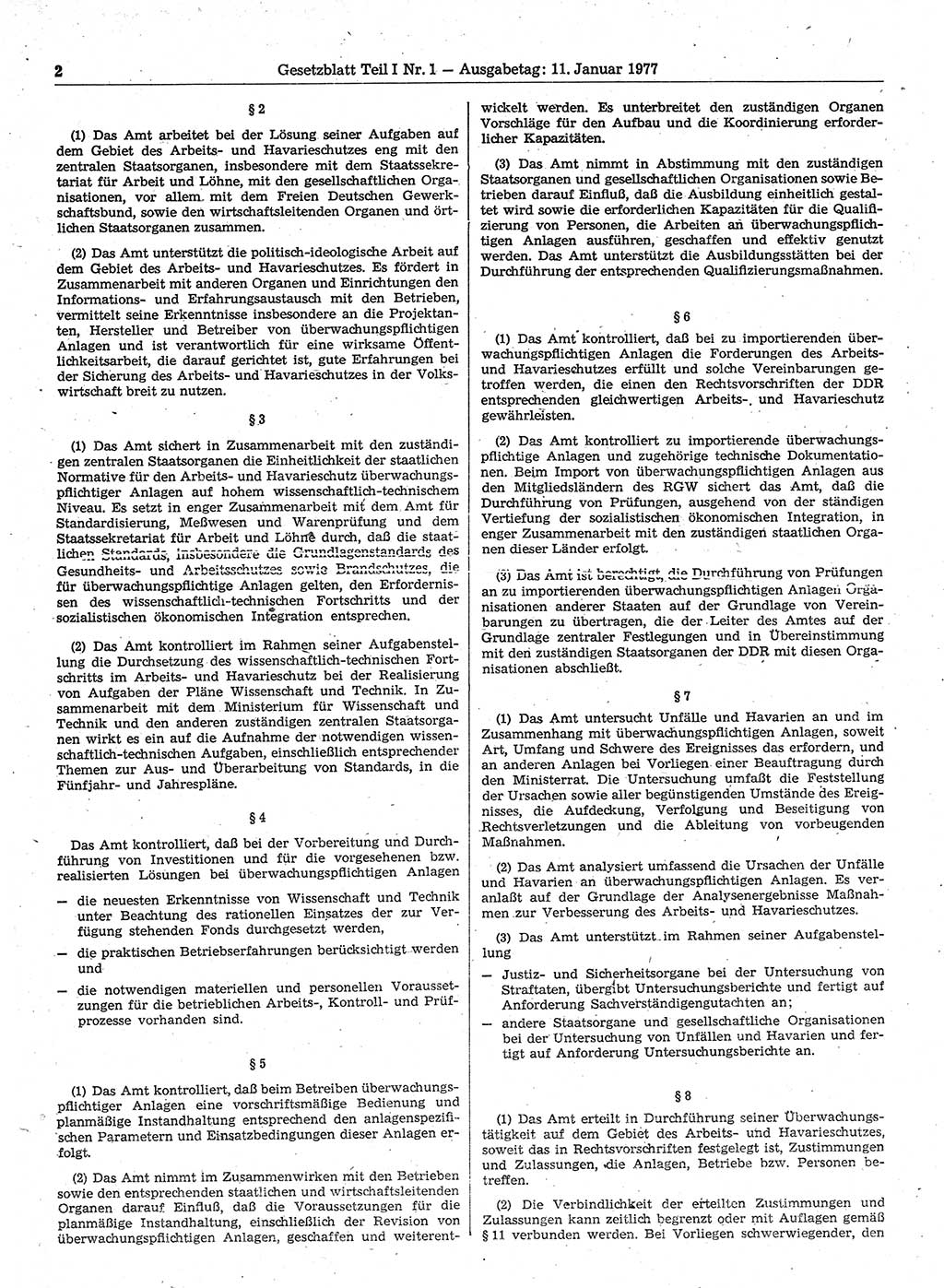 Gesetzblatt (GBl.) der Deutschen Demokratischen Republik (DDR) Teil Ⅰ 1977, Seite 2 (GBl. DDR Ⅰ 1977, S. 2)