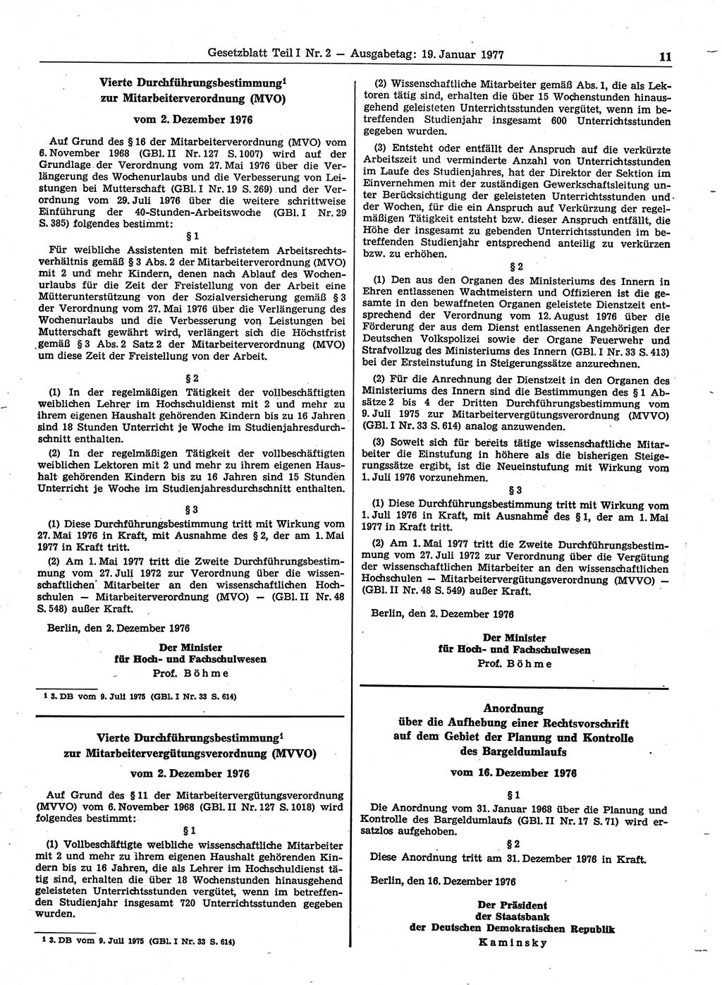 Gesetzblatt (GBl.) der Deutschen Demokratischen Republik (DDR) Teil Ⅰ 1977, Seite 11 (GBl. DDR Ⅰ 1977, S. 11)