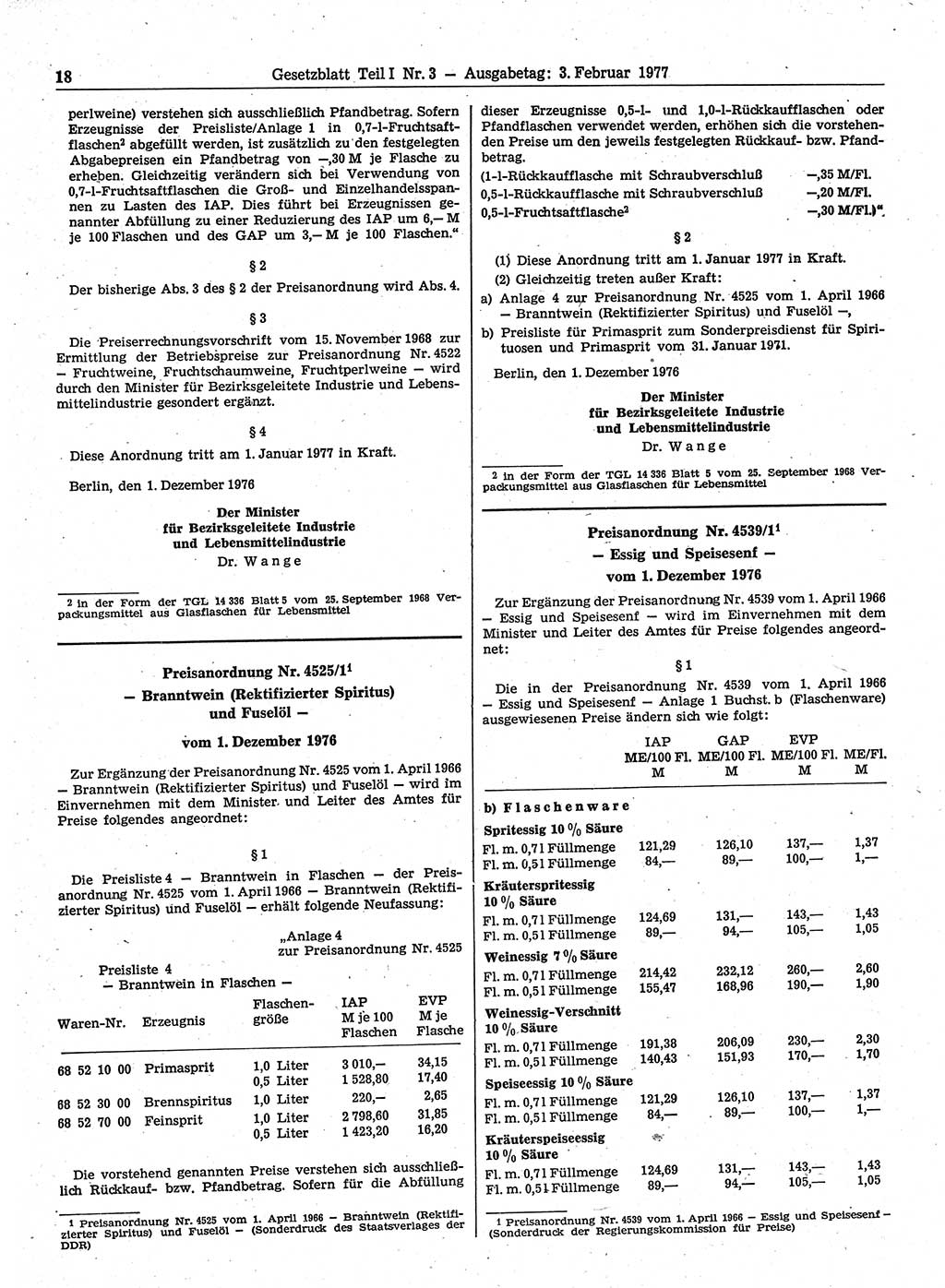 Gesetzblatt (GBl.) der Deutschen Demokratischen Republik (DDR) Teil Ⅰ 1977, Seite 18 (GBl. DDR Ⅰ 1977, S. 18)