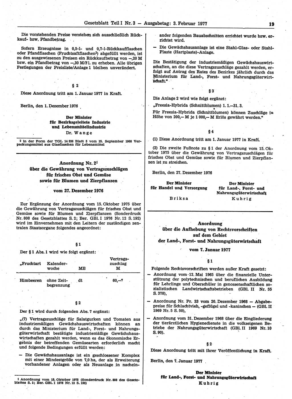 Gesetzblatt (GBl.) der Deutschen Demokratischen Republik (DDR) Teil Ⅰ 1977, Seite 19 (GBl. DDR Ⅰ 1977, S. 19)