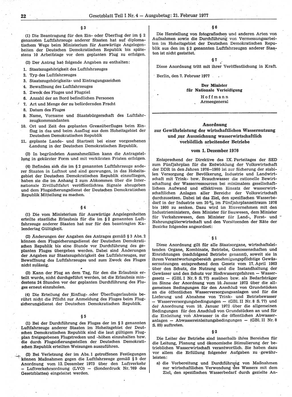 Gesetzblatt (GBl.) der Deutschen Demokratischen Republik (DDR) Teil Ⅰ 1977, Seite 22 (GBl. DDR Ⅰ 1977, S. 22)