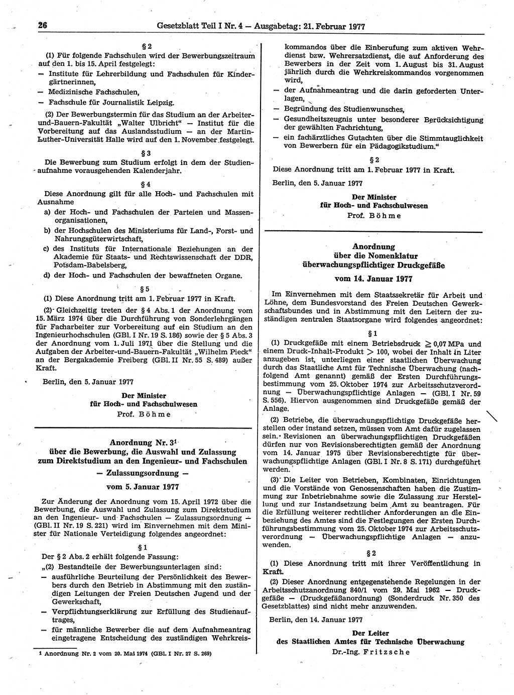 Gesetzblatt (GBl.) der Deutschen Demokratischen Republik (DDR) Teil Ⅰ 1977, Seite 26 (GBl. DDR Ⅰ 1977, S. 26)