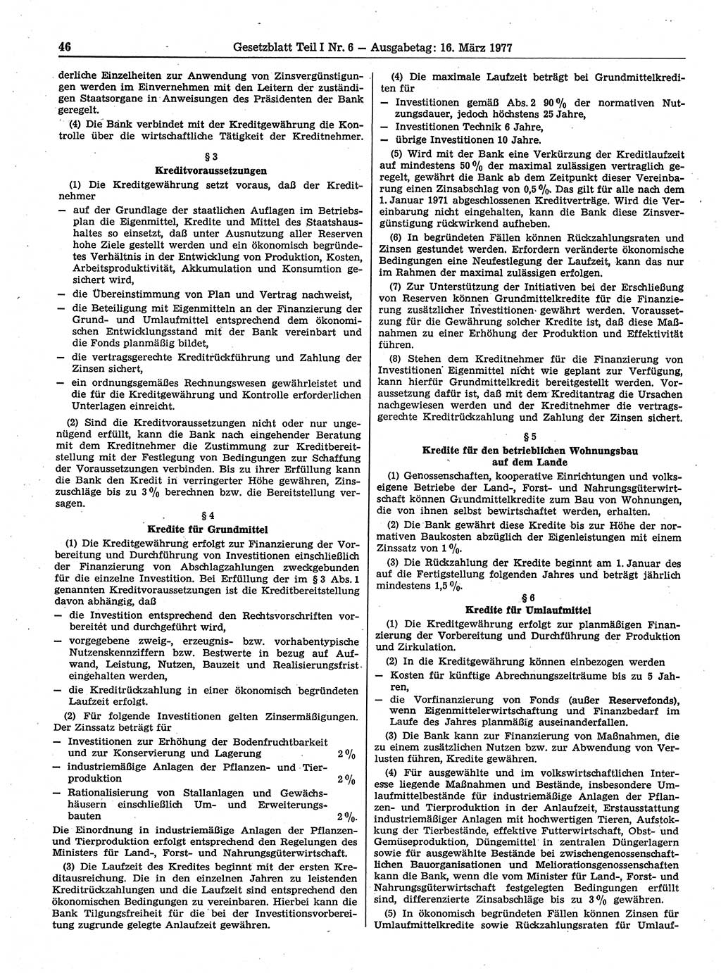Gesetzblatt (GBl.) der Deutschen Demokratischen Republik (DDR) Teil Ⅰ 1977, Seite 46 (GBl. DDR Ⅰ 1977, S. 46)
