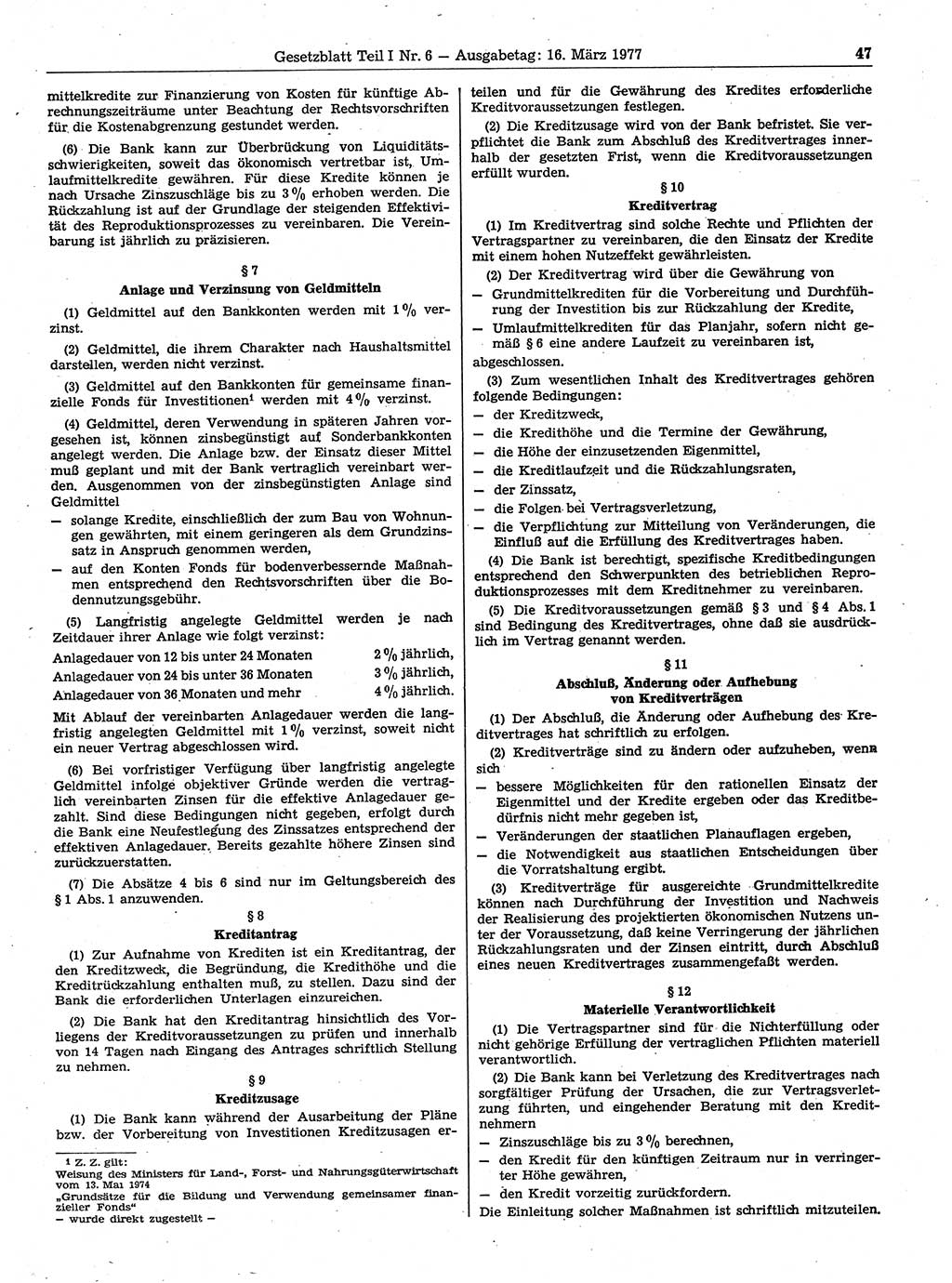 Gesetzblatt (GBl.) der Deutschen Demokratischen Republik (DDR) Teil Ⅰ 1977, Seite 47 (GBl. DDR Ⅰ 1977, S. 47)