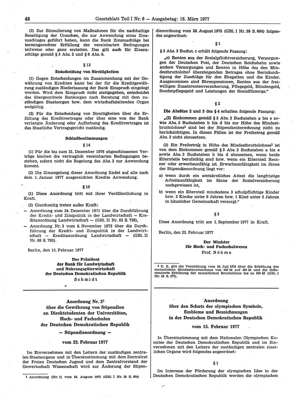 Gesetzblatt (GBl.) der Deutschen Demokratischen Republik (DDR) Teil Ⅰ 1977, Seite 48 (GBl. DDR Ⅰ 1977, S. 48)