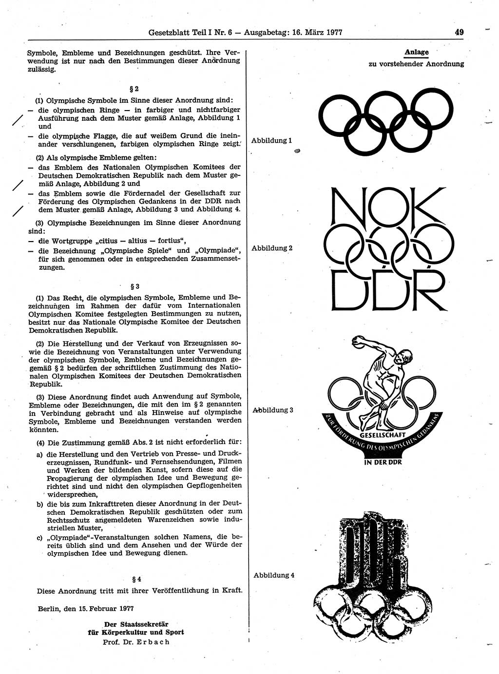 Gesetzblatt (GBl.) der Deutschen Demokratischen Republik (DDR) Teil Ⅰ 1977, Seite 49 (GBl. DDR Ⅰ 1977, S. 49)