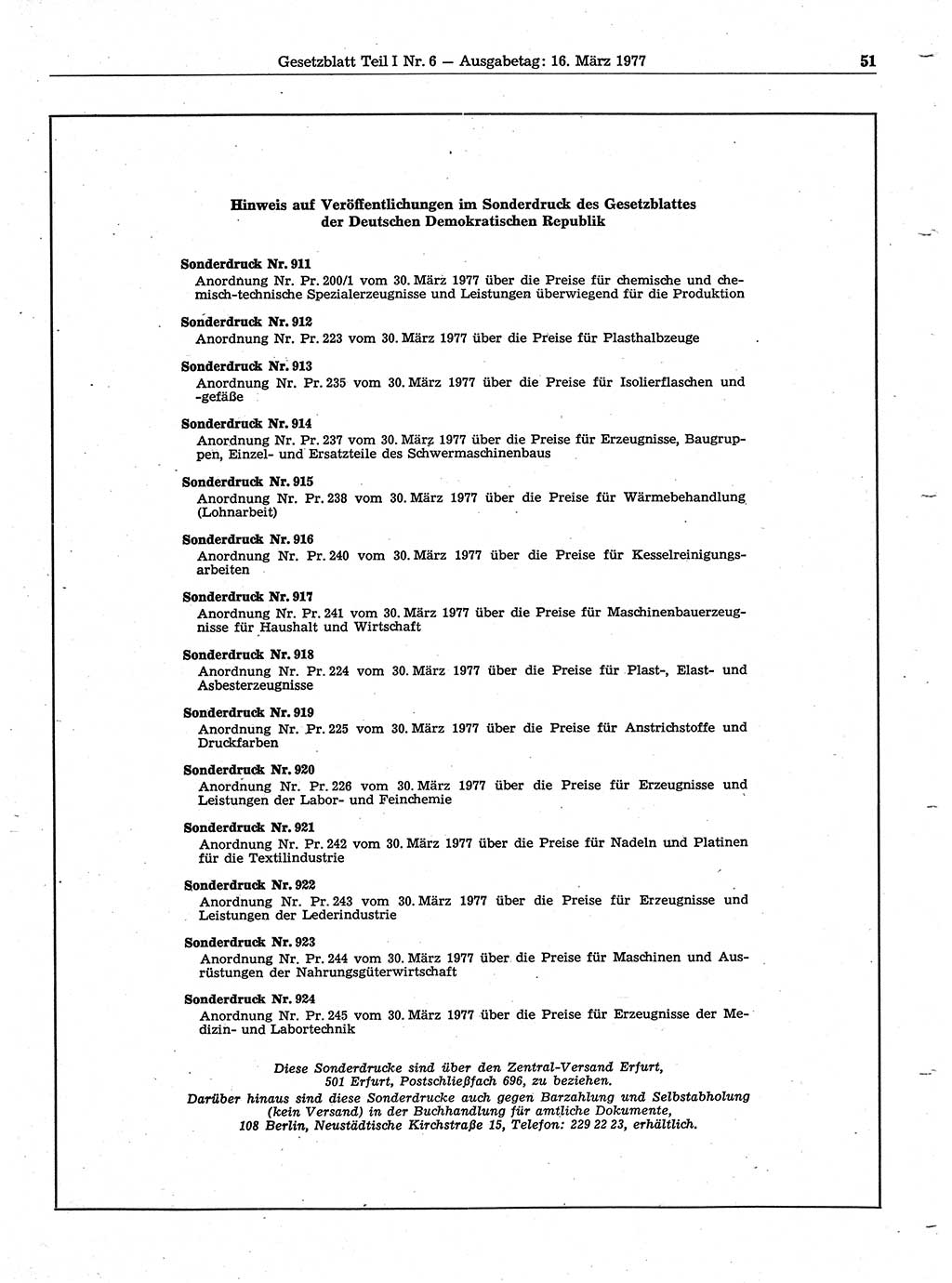 Gesetzblatt (GBl.) der Deutschen Demokratischen Republik (DDR) Teil Ⅰ 1977, Seite 51 (GBl. DDR Ⅰ 1977, S. 51)