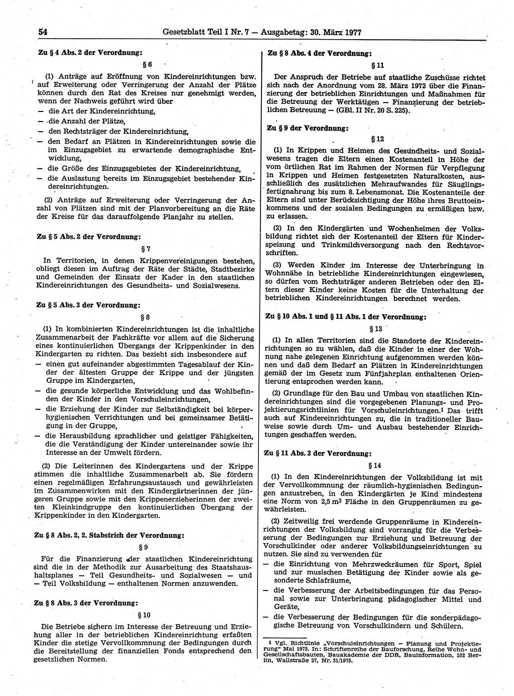 Gesetzblatt (GBl.) der Deutschen Demokratischen Republik (DDR) Teil Ⅰ 1977, Seite 54 (GBl. DDR Ⅰ 1977, S. 54)