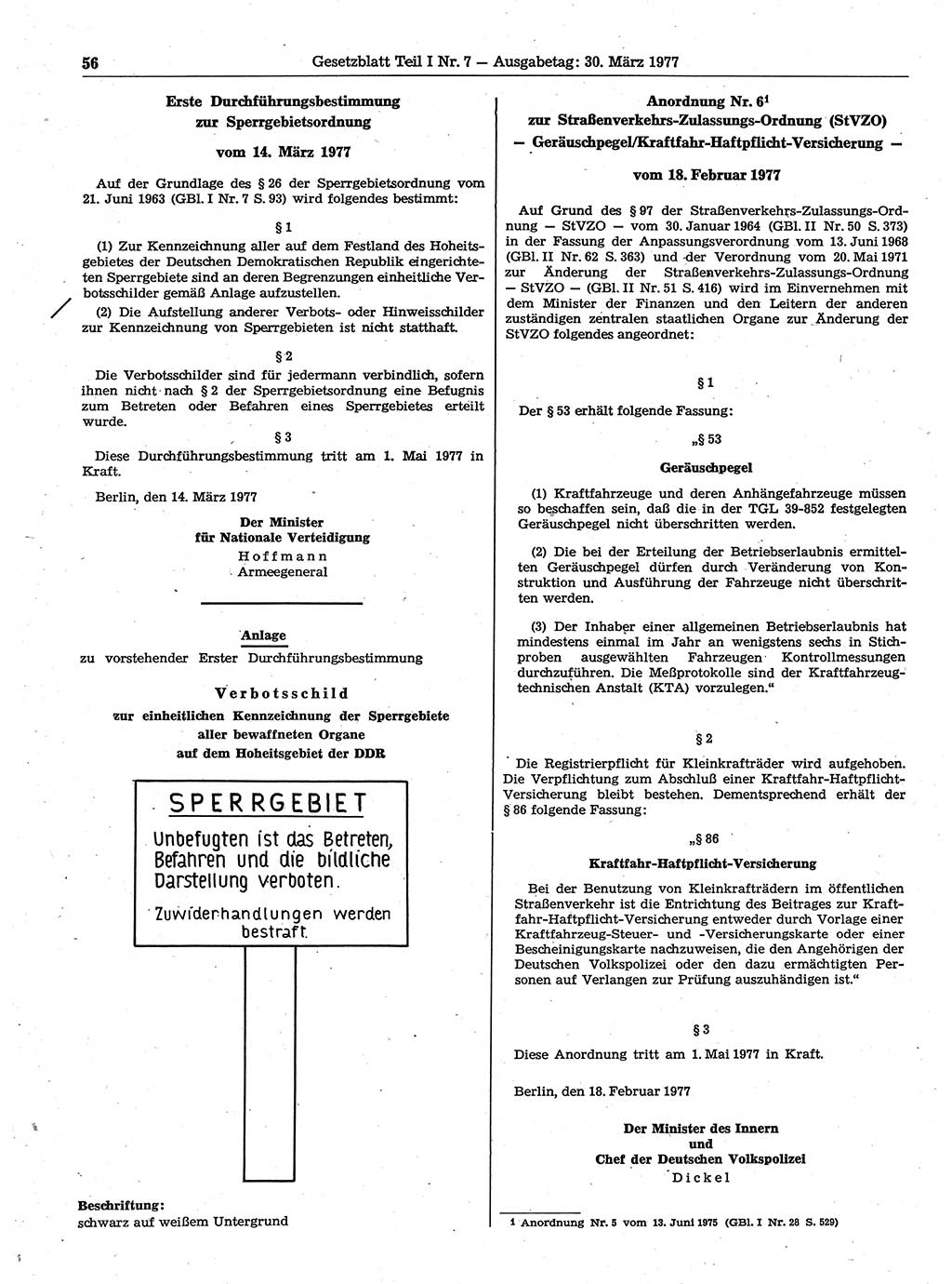 Gesetzblatt (GBl.) der Deutschen Demokratischen Republik (DDR) Teil Ⅰ 1977, Seite 56 (GBl. DDR Ⅰ 1977, S. 56)