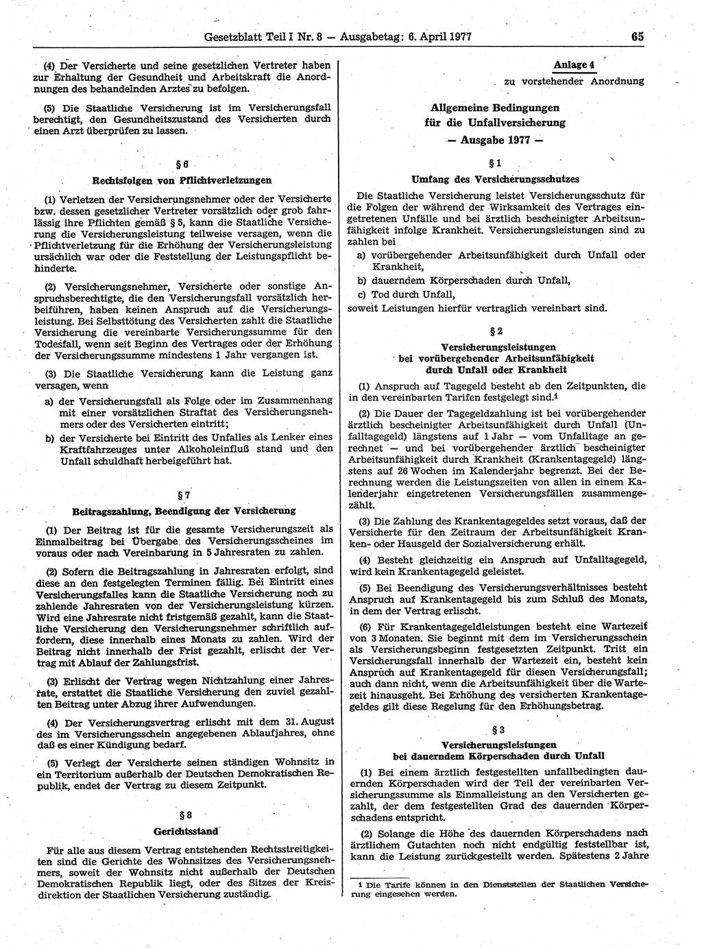 Gesetzblatt (GBl.) der Deutschen Demokratischen Republik (DDR) Teil Ⅰ 1977, Seite 65 (GBl. DDR Ⅰ 1977, S. 65)