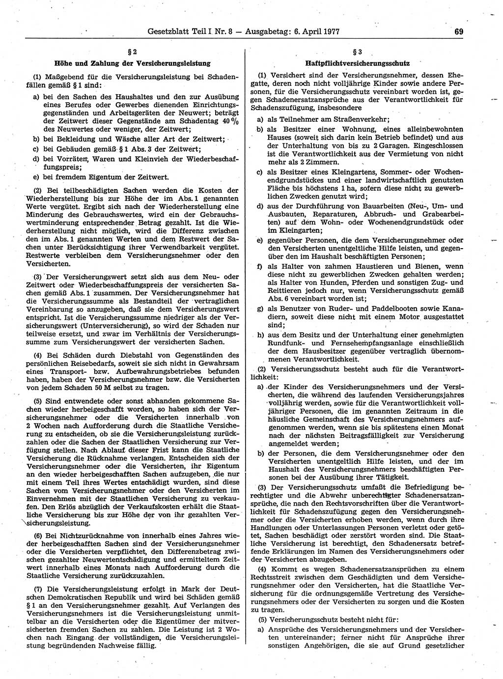 Gesetzblatt (GBl.) der Deutschen Demokratischen Republik (DDR) Teil Ⅰ 1977, Seite 69 (GBl. DDR Ⅰ 1977, S. 69)