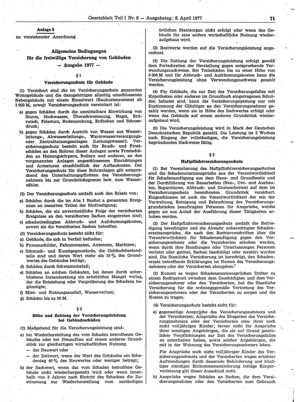 Gesetzblatt (GBl.) der Deutschen Demokratischen Republik (DDR) Teil Ⅰ 1977, Seite 71 (GBl. DDR Ⅰ 1977, S. 71)