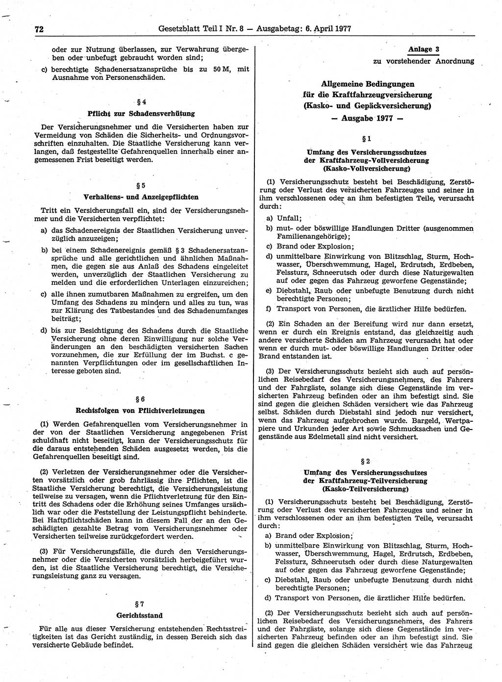 Gesetzblatt (GBl.) der Deutschen Demokratischen Republik (DDR) Teil Ⅰ 1977, Seite 72 (GBl. DDR Ⅰ 1977, S. 72)