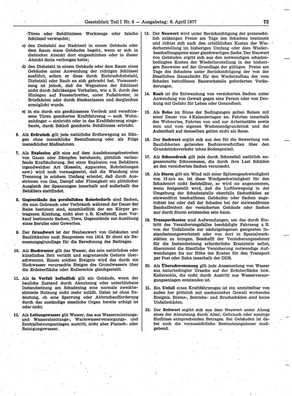 Gesetzblatt (GBl.) der Deutschen Demokratischen Republik (DDR) Teil Ⅰ 1977, Seite 75 (GBl. DDR Ⅰ 1977, S. 75)