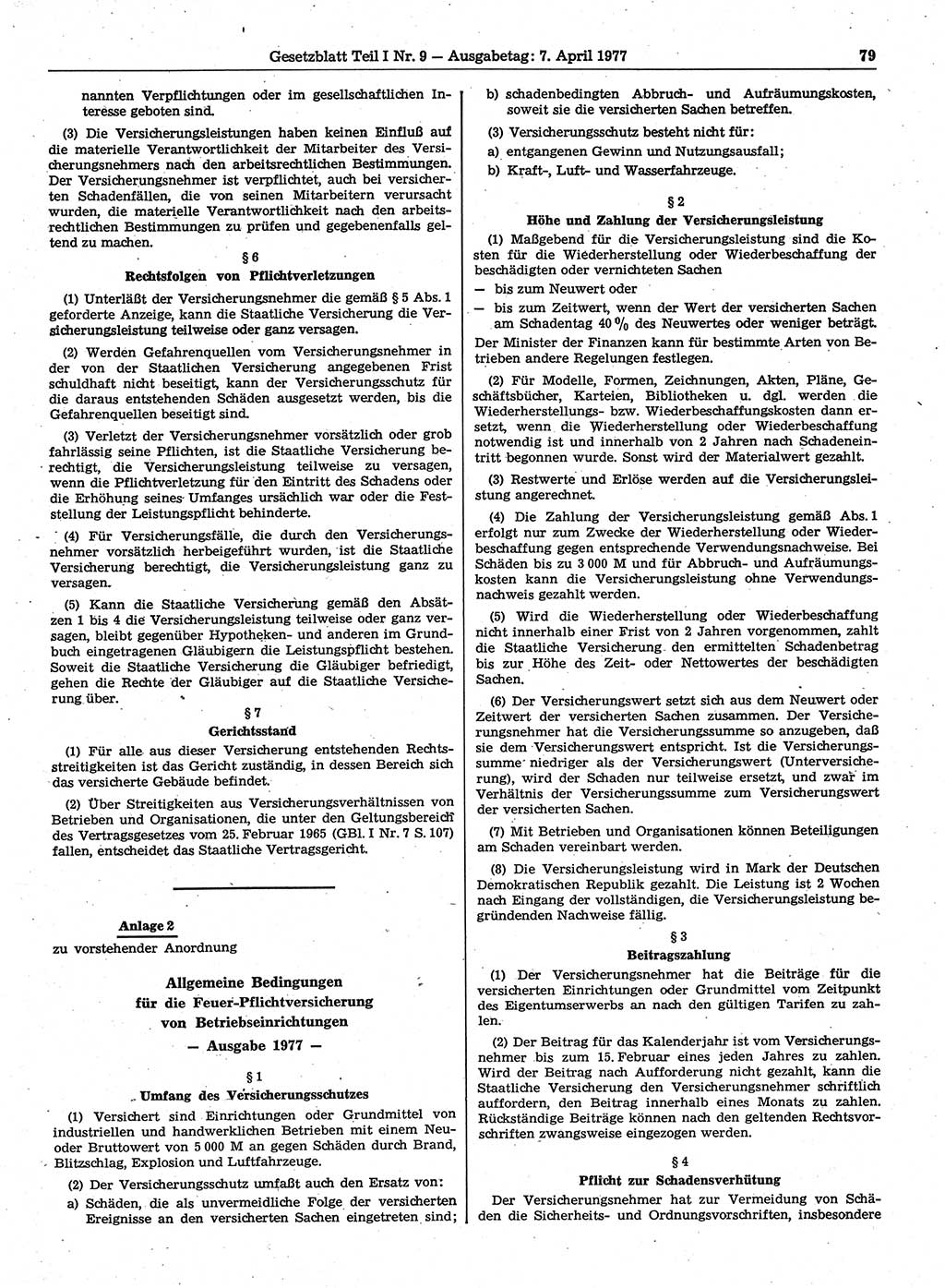 Gesetzblatt (GBl.) der Deutschen Demokratischen Republik (DDR) Teil Ⅰ 1977, Seite 79 (GBl. DDR Ⅰ 1977, S. 79)